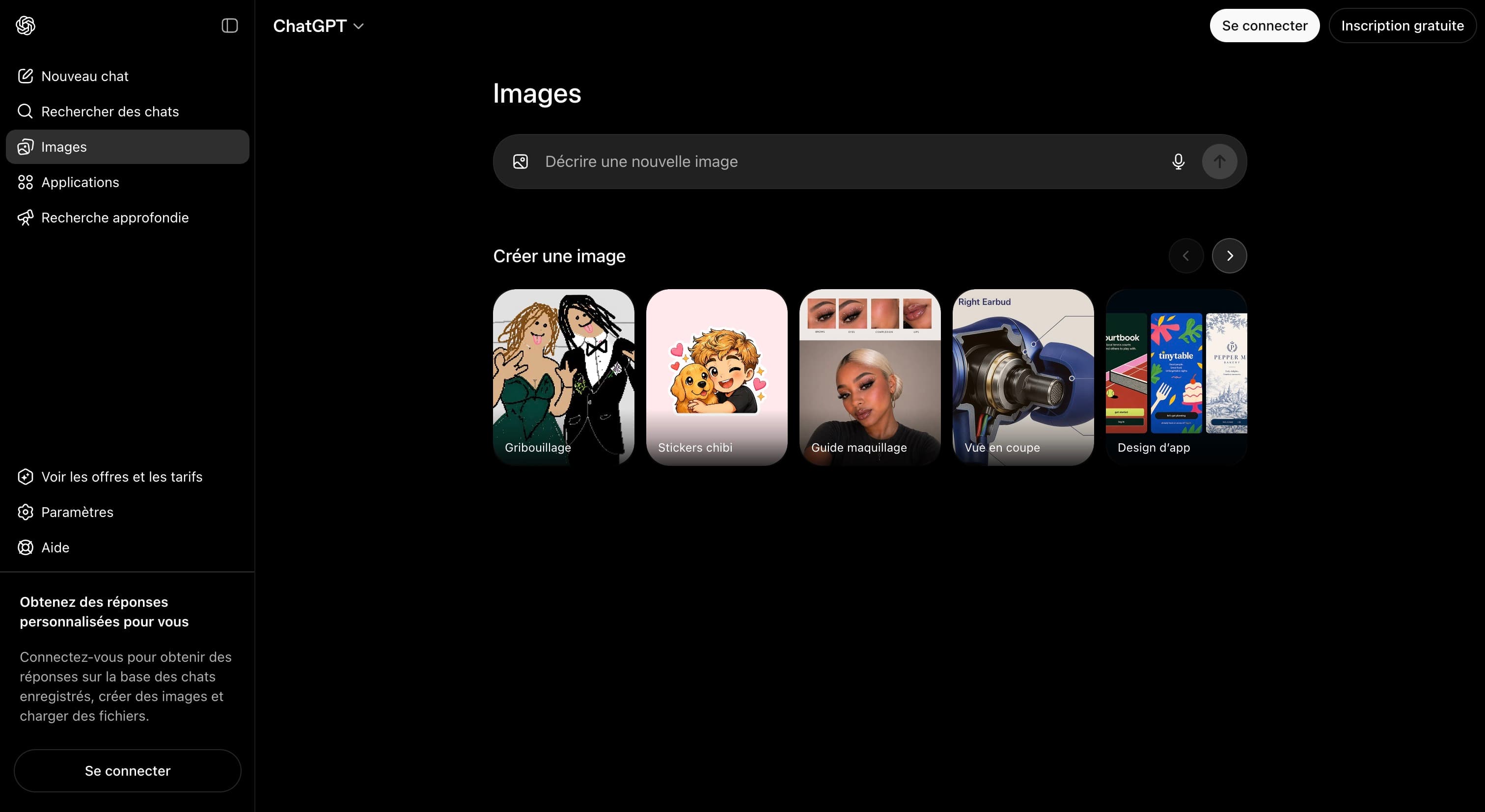 Interface ChatGPT Images - génération d'images DALL-E 3