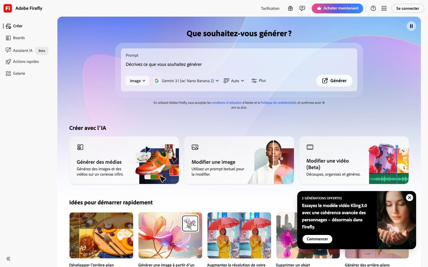 Landing page Adobe Firefly - IA créative Adobe