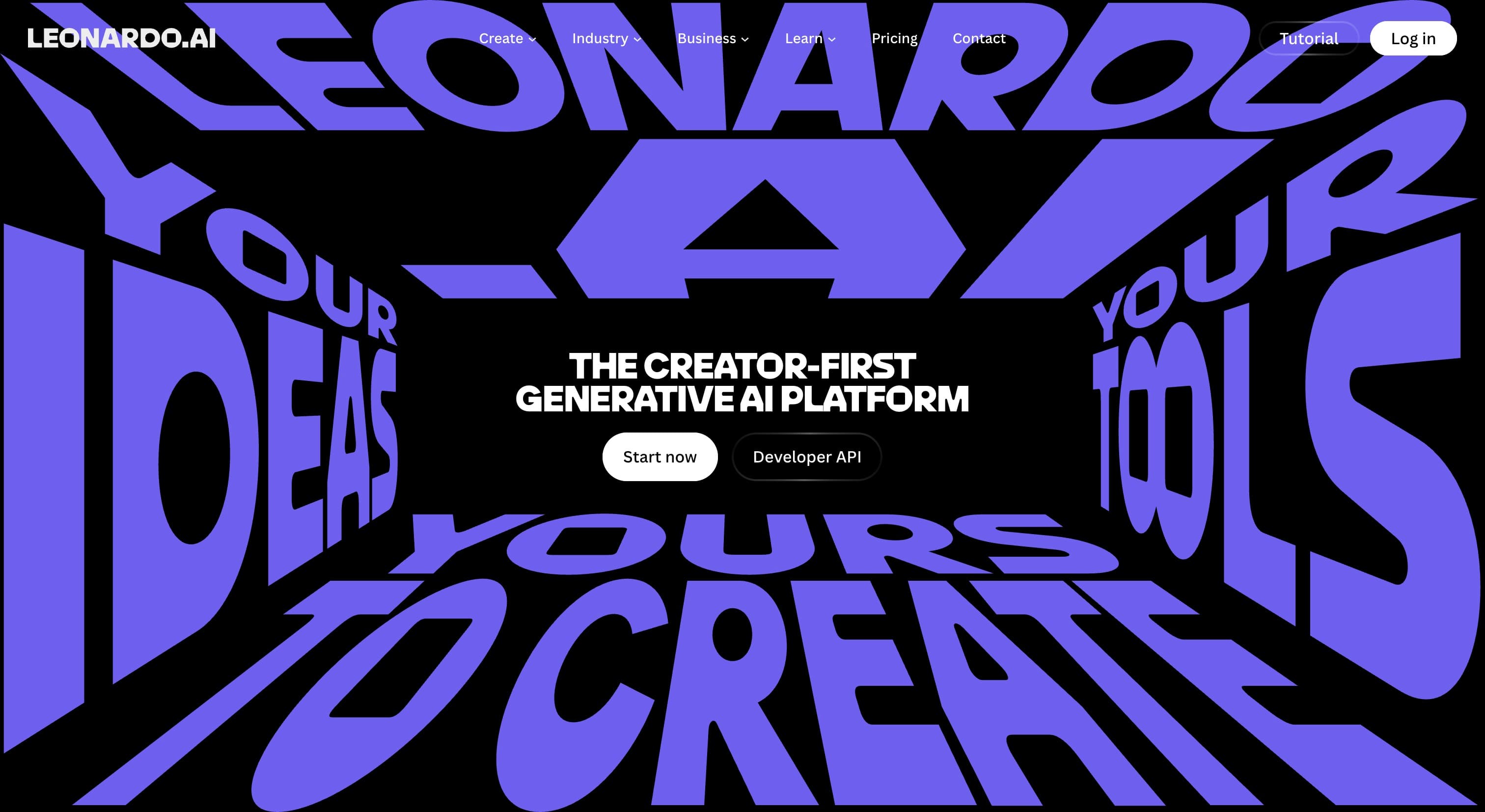 Landing page Leonardo.ai - plateforme IA générative créative