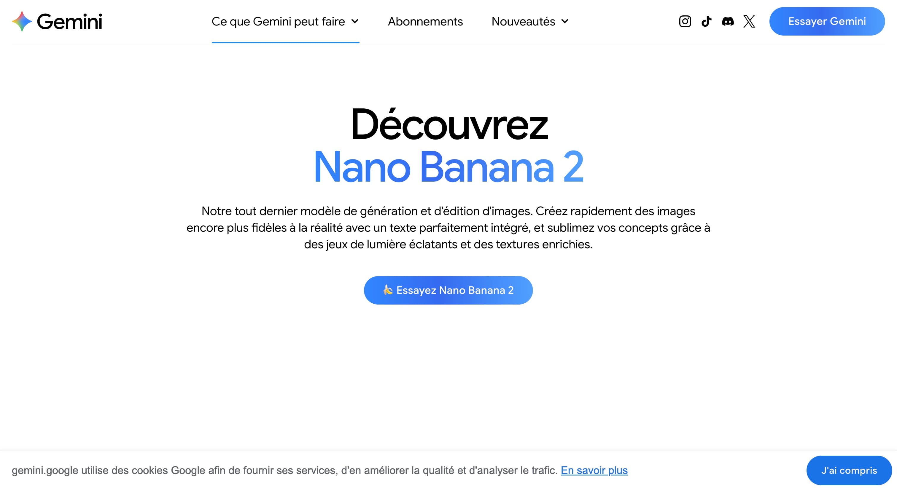 Landing page Nano Banana 2 - modèle de génération d'images Gemini