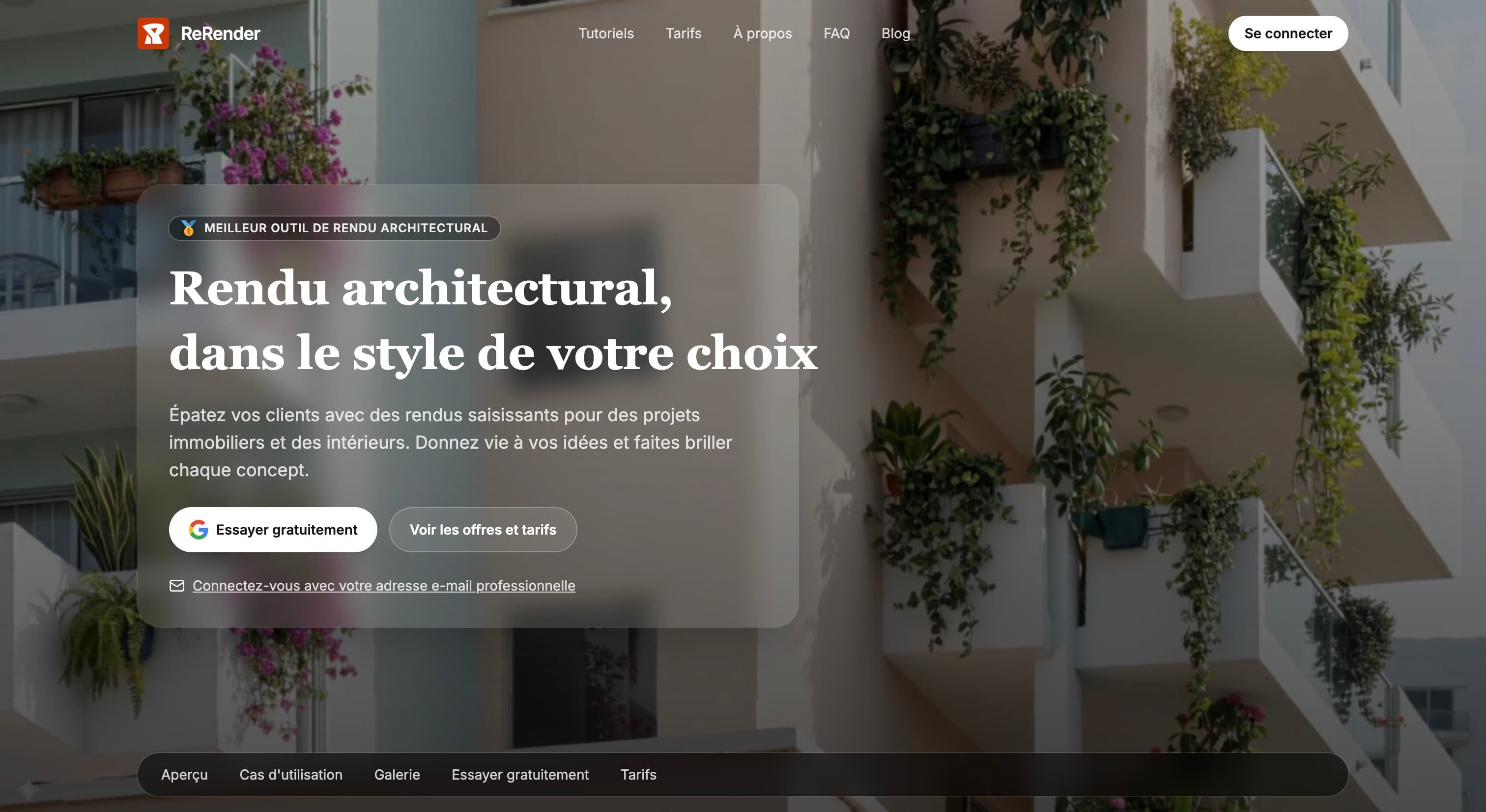 Landing page ReRender AI - rendu architectural dans le style de votre choix